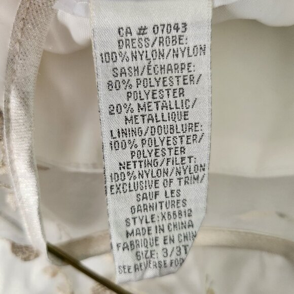 Beige/Cream & Gold Girls Dress with Ribbon - Picture 8 of 8